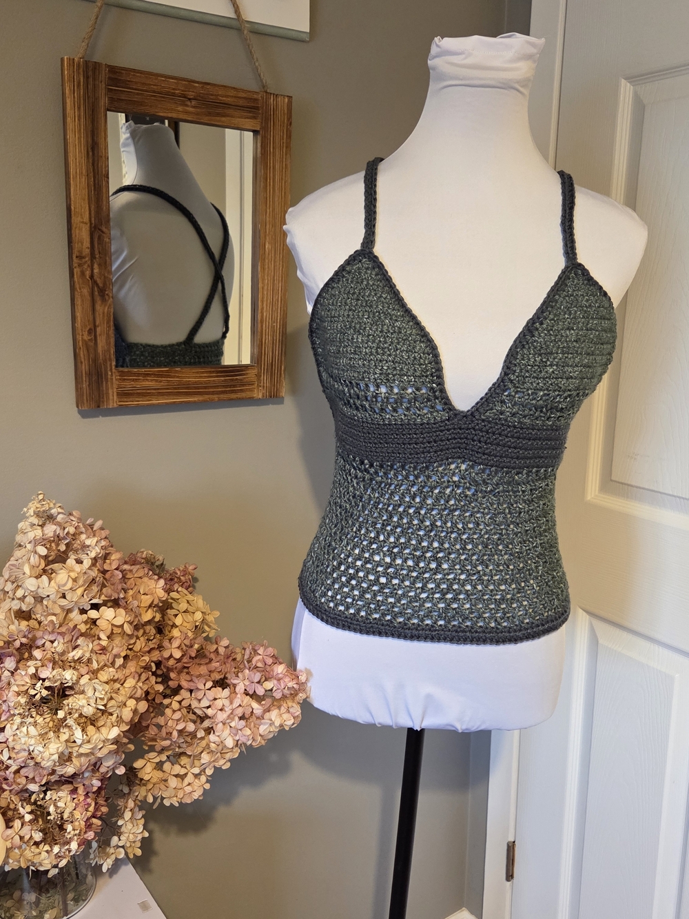 Handmade- Crochet Denim Blue Halter Top/ Crop Top